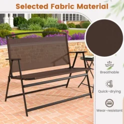 Tangkula Foldable Garden Bench 2-person Patio Loveseat With Fabric Backrest And Metal Armrests Portable Outdoor Loveseat Bench -Beauty house GUEST 3197937b 3ed9 4a8b 8e49 47e87fae3023