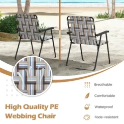 Tangkula Set Of 4 Webbed Lawn Chairs, Outdoor Patio Folding Chairs W/ Heavy-Duty Metal Frame Lightweight Portable Web Camping Chairs Brown/Blue/Red -Beauty house GUEST 31c9bd92 f80b 4577 87e1 717973ba50f8