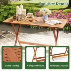Tangkula 54.5" X 27.5" Patio Dining Table W/ Teak Painting 2" Umbrella Hole For Balcony -Beauty house GUEST 32277e84 4ac8 4c4b 80ba d865f92211d8