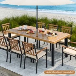 Tangkula Acacia Wood Dining Table For 8 People, 79" Large Rectangular Patio Table With Built-in Umbrella Hole -Beauty house GUEST 323f62d3 9ded 4988 9ece 0526919b756d
