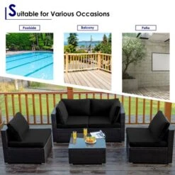 Tangkula Patio Rattan 6PCS Cushioned Sofa Set Furniture Set Thick Cushion With 34.5" Fire Pit Table For Garden Black/Blue/Red/Turquoise/Off White -Beauty house GUEST 327fe692 7b53 4704 8008 7a92fa1e5d1d 1