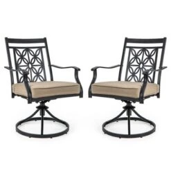 Tangkula Patio Metal Swivel Chairs Set Of 2 Fabric Bistro Rocker Chairs W/ Curved Armrests -Beauty house GUEST 32a095bb ced1 40e0 b9bb b93761c47286