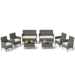 Tangkula Set Of 8 Patio Furniture Set W/Washable Cushions & Tempered Glass Coffee Table -Beauty house GUEST 32aca498 7e21 4cbc 9fd2 5a20f8d69bca