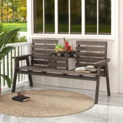 Tangkula Outdoor Fir Wood Bench W/ Foldable Middle Table W/ Backrest & Armrests -Beauty house GUEST 32b2887c b87d 4192 abc3 b1107b561859