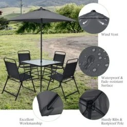 Tangkula 6-Piece Patio Dinning Sets Garden Table Set Outdoor Folding Chairs & Glass Table Set W/ Umbrella Grey -Beauty house GUEST 32e55612 4906 4b4f a332 9d477dbed70a