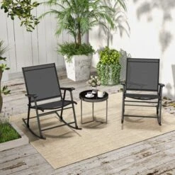 Tangkula 4pcs Patio Folding Rocking Chair Heavy-Duty Metal Frame Rockers Outdoor