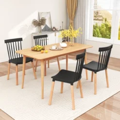 Tangkula Set Of 4 Windsor Dining Chairs Dining Chairs W/ Spindle Backs & Curved Seats