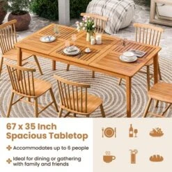 Tangkula Outdoor Acacia Wood Dining Table For 6 People 67” X 35” Rectangular Patio Bistro Table With Built-in Umbrella Hole Picnic Table For Porch -Beauty house GUEST 330bd820 a6b7 4208 86d6 b78f8b1c6ba1