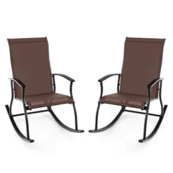 Tangkula Set Of 2 Outdoor Rocking Chair Patio Rocker W/ Breathable Fabric Brown -Beauty house GUEST 330c27b5 729d 4d25 bd58 0498ff42d2a4