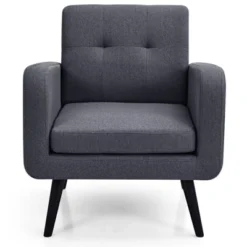 Tangkula Modern Upholstered Accent Chair Linen Fabric Single Sofa With Rubber Wood Leg Grey/ Blue -Beauty house GUEST 335a546e 9297 4f9e b450 0ad7ef4cbfa1