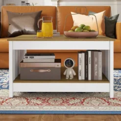 Tangkula Coffee Table W/ Storage Shelf Farmhouse Rustic Center Table Space-Saving -Beauty house GUEST 337a3e3b eada 43a6 8277 a7994aceb072