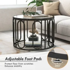 Tangkula 2-Tier 24" Round Coffee Table W/ Oval Swivel Brackets & Reeded Tempered Glass -Beauty house GUEST 338f572c 7316 44d4 b9b5 3efbba9b527c