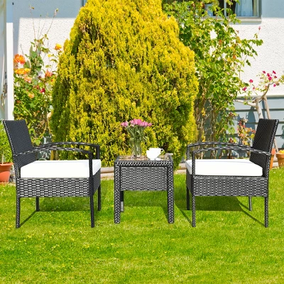 Tangkula 3 Pieces Patio Set Outdoor Wicker Rattan Furniture W/ Cushions 3 Tangkula 3 Pieces Patio Set Outdoor Wicker Rattan Furniture W/ Cushions