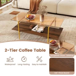 Tangkula 2-Tier Glass Coffee Table W/ Tampered Glass Tabletop & Open Storage Shelf -Beauty house GUEST 33c860c7 8745 4eb1 9770 02188b902113