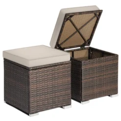 Tangkula 2 Pieces Patio Ottoman Outdoor Wicker Footstool Storage Box Side Table W/ Solid Metal Frame Additional Seating W/ Removable Cushions Beige/Off White/Red/Turquoise/Gray/Navy -Beauty house GUEST 33d15497 98a0 425c 8d71 5aff0849dec0