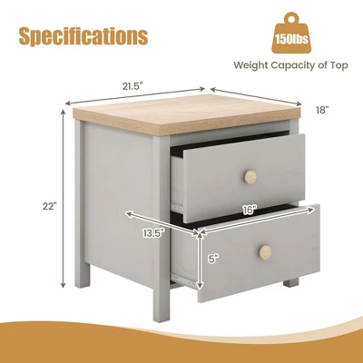 Tangkula 2 PCS Nightstand Farmhouse Side End Table W/ Solid Wood Legs & 2 Drawers 9 Tangkula 2 PCS Nightstand Farmhouse Side End Table W/ Solid Wood Legs & 2 Drawers - Image 7