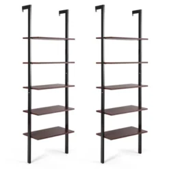 Tangkula 2PCS 5-Tier Ladder Shelf Wood Wall Mounted Display Bookshelf Metal Frame -Beauty house GUEST 33ddffbd 8313 4ea7 9406 0e2db37e7000