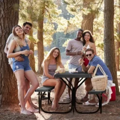 Tangkula Outdoor Picnic Table Bench Set Patio Camping Table W/Steel Frame & Wood Texture Tabletop For Garden -Beauty house GUEST 33f8c562 eae7 45a4 b6ec 36558925e742