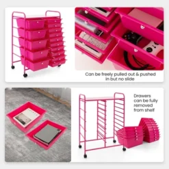 Tangkula 15 Drawer Rolling Storage Cart Opaque Multicolor Drawers Home Organizer Mixed Hot Pink -Beauty house GUEST 33fe941b bc28 408c bf12 ecfa7ecbc4b0