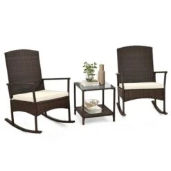 Tangkula 3 Pieces Rocking Wicker Bistro Set Outdoor Front Porch Rocker Chairs Conversation Set -Beauty house GUEST 340d971a 22e7 489c 9d77 3c2a8652c61e