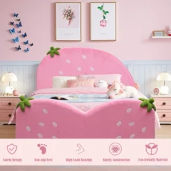 Tangkula Pink Kids Upholstered Twin Bed Toddler Bed With Adjustable Non-slip Feet -Beauty house GUEST 344f4b00 ce6b 4c88 8edd c47b79683c2c