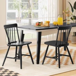Tangkula Dining Chairs Set Of 4 Farmhouse Kitchen Chair W/ Rubber Wood Frame Wide Seat -Beauty house GUEST 346ce75a 1038 4587 b4a5 f04b5bbab61e