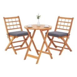 Tangkula 3 Piece Patio Wood Bistro Set Folding Table Chair Set W/Soft Seat Cushions Acacia Wood Frame High-Back Portable Chairs -Beauty house GUEST 347279d9 6938 4b8c b705 05df6936225f