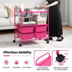 Tangkula 4-Drawer Rolling Storage Cart With 2 Shelves Mobile Utility Cart With Removable Drawers And Metal Frame With Lockable Wheels Pink -Beauty house GUEST 34a9c2ed 8563 4f9e 9980 bb42b0977468
