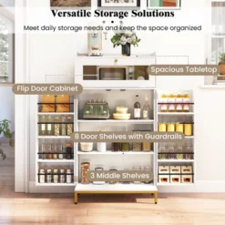 Tangkula Kitchen Pantry Cabinet Power Outlet & APP Control LED Lights Acrylic Flip Door -Beauty house GUEST 34ac9eb0 402e 4fa9 b1f2 aa8430606062