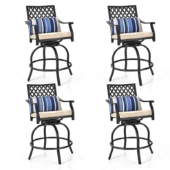 Tangkula 4PCS Patio Swivel Chairs Outdoor Bar Height Chair Set W/ Cushions & Lumbar Pillows -Beauty house GUEST 34af4f2a 62ae 4ae2 a63e 34d302083401