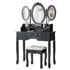 Tangkula Tri-Folding Mirror Vanity Makeup Set Dressing Table & Stool Unit W/ 7 Drawer -Beauty house GUEST 34be8de6 67bf 4a2a bc71 b4114b5cd2a1