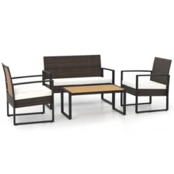Tangkula Set Of 4 PE Rattan Patio Conversation Set Outdoor Porch Chairs Loveseat With Coffee Table And Soft Cushions Metal Frame -Beauty house GUEST 34ea6152 0b97 49b3 a6cf 5b27d9af9488
