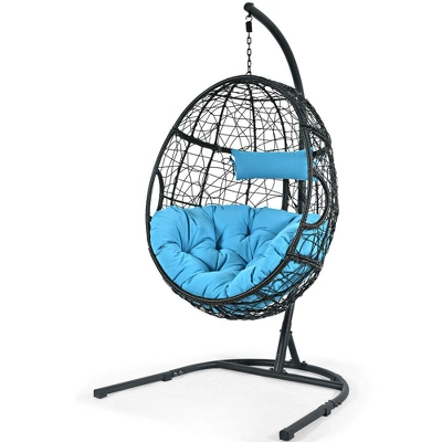 Tangkula Hanging Hammock Chair Egg Swing Chair W/ Blue Cushion Pillow Stand 10 Tangkula Hanging Hammock Chair Egg Swing Chair W/ Blue Cushion Pillow Stand - Image 8