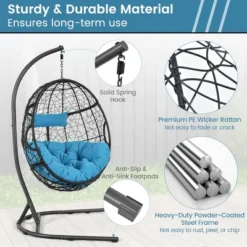 Tangkula Hanging Hammock Chair Egg Swing Chair W/ Blue Cushion Pillow Stand 14 Tangkula Hanging Hammock Chair Egg Swing Chair W/ Blue Cushion Pillow Stand -Beauty house GUEST 35df1baa 9397 4c51 a422 c13836750d63