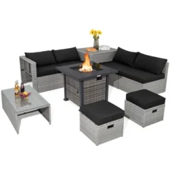 Tangkula 9 Pieces Outdoor Patio Furniture Set W/ 32" Propane Fire Pit Table Sectional Sofa Set W/ Storage Box Black/Gray/Navy/Red/Turquoise/Off White -Beauty house GUEST 360aa7e8 4947 47f3 9833 77ad1a011aec