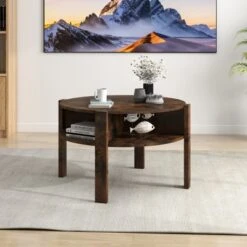 Tangkula Round Coffee Table With 4 Side Compartments 2-Tier Circle Coffee Table -Beauty house GUEST 36117c4e ec31 4053 b9c5 e3be2dab7cb4