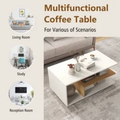 Tangkula Geometric Coffee Table W/ Storage Shelves 3-Tier Rectangular Tea Table -Beauty house GUEST 3618bfc9 9456 4133 8ca4 b61159e8a214