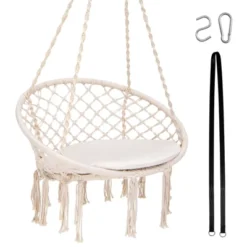 Tangkula Hanging Hammock Chair Macrame Swing Chair With Soft Cushion For Bedroom, Patio, Backyard, Balcony -Beauty house GUEST 361fdcf7 a98c 4a09 b8a6 0da457c96a86