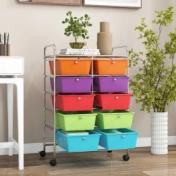 Tangkula 10-Drawer Rolling Storage Cart Tools Scrapbook Paper Organizer On Wheels Multicolor -Beauty house GUEST 3634dabe 9f1f 42b6 8b28 b6845ddd19fb