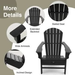 Tangkula HDPE Adirondack Chair W/Ergonomic Design&Ottoman Outdoor Lounge Armchair Chair For Yard&Patio Black -Beauty house GUEST 3638a652 2886 421e 9b24 d0254a609fe2