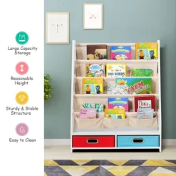 Tangkula Book Rack Kids Toys Organizer Shelves With 4 Sling Bookshelf And 2 Boxes -Beauty house GUEST 363dcfa4 09f7 4270 b17f f09885336824