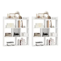 Tangkula 2pcs 7 Cubes Open-back Bookshelf Home Storage Display Shelf Horizontal Wooden Bookcase Free-standing Storage Unit With Anti-Toppling Devices Floor Organizer Rack For Bedroom Study Living Room Walnut / White -Beauty house GUEST 366c4c0e a477 4eed 9397 306458188da3
