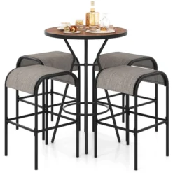 Tangkula 5 PCS Patio Bistro Set Round Table W/ 1.6" Umbrella Hole & 4 Stools Metal Frame -Beauty house GUEST 367aaccf 5502 417f 9bbe 426bc3dc10ed