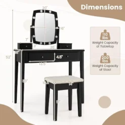Tangkula Vanity Table Set With Lighted Mirror Adjustable 10 Bulbs Dresser 4 Drawer -Beauty house GUEST 36976ee9 6851 446f 9d66 9cdc8dc818da