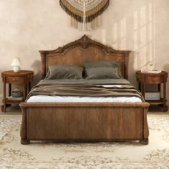 Tangkula 2-Tier Nightstand W/ Shelf & Wood Grains Drawer Round White/Brown -Beauty house GUEST 36e1cef0 eb85 4f56 b687 2bac46378867