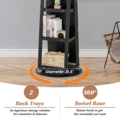 Tangkula 360° Rotating Mirrored Jewelry Cabinet Armoire 3 Color LED Modes Lockable Black -Beauty house GUEST 3714e378 9394 4e11 a899 2f42e66bd047