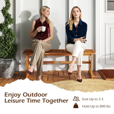 Tangkula 2 PCS 51 Inches Acacia Wood Outdoor Bench W/ Slatted Seat & X-Shaped Frame 8 Tangkula 2 PCS 51 Inches Acacia Wood Outdoor Bench W/ Slatted Seat & X-Shaped Frame - Image 6