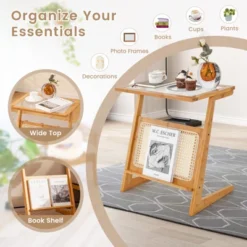 Tangkula 1pc/2pcs Z-shaped Side Table W/ Rattan Shelf Glass Top End Table W/ Magazine Rack Space-saving Sofa Side Bedside Table -Beauty house GUEST 376e0021 250e 46cc baba 92bdd2259dff
