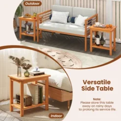 Tangkula 2PCS Outdoor Acacia Wood Side Table 2-Tier Patio End Table W/ Slatted Tabletop -Beauty house GUEST 37704e06 da69 4842 84ce 9d45d2f4149d