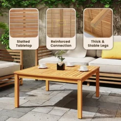 Tangkula Outdoor Coffee Table W/ Slatted Tabletop Small Outside Table Square Patio Table -Beauty house GUEST 37797b51 f4c1 4ecd ba71 fff66de31058